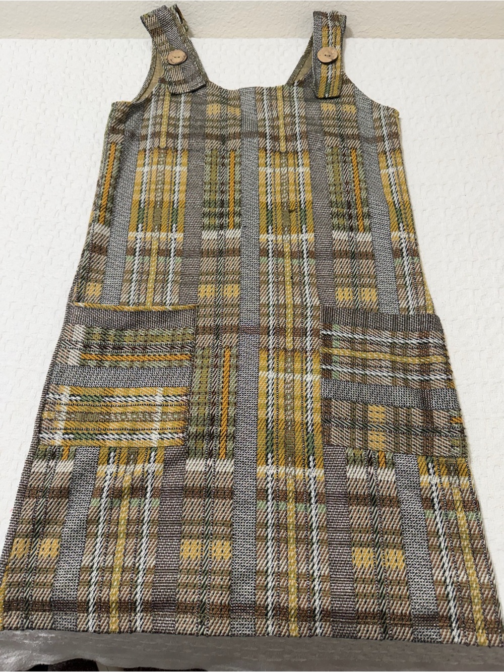 Zara Plaid Pocket Pinafore Dress in Mustard & Brown